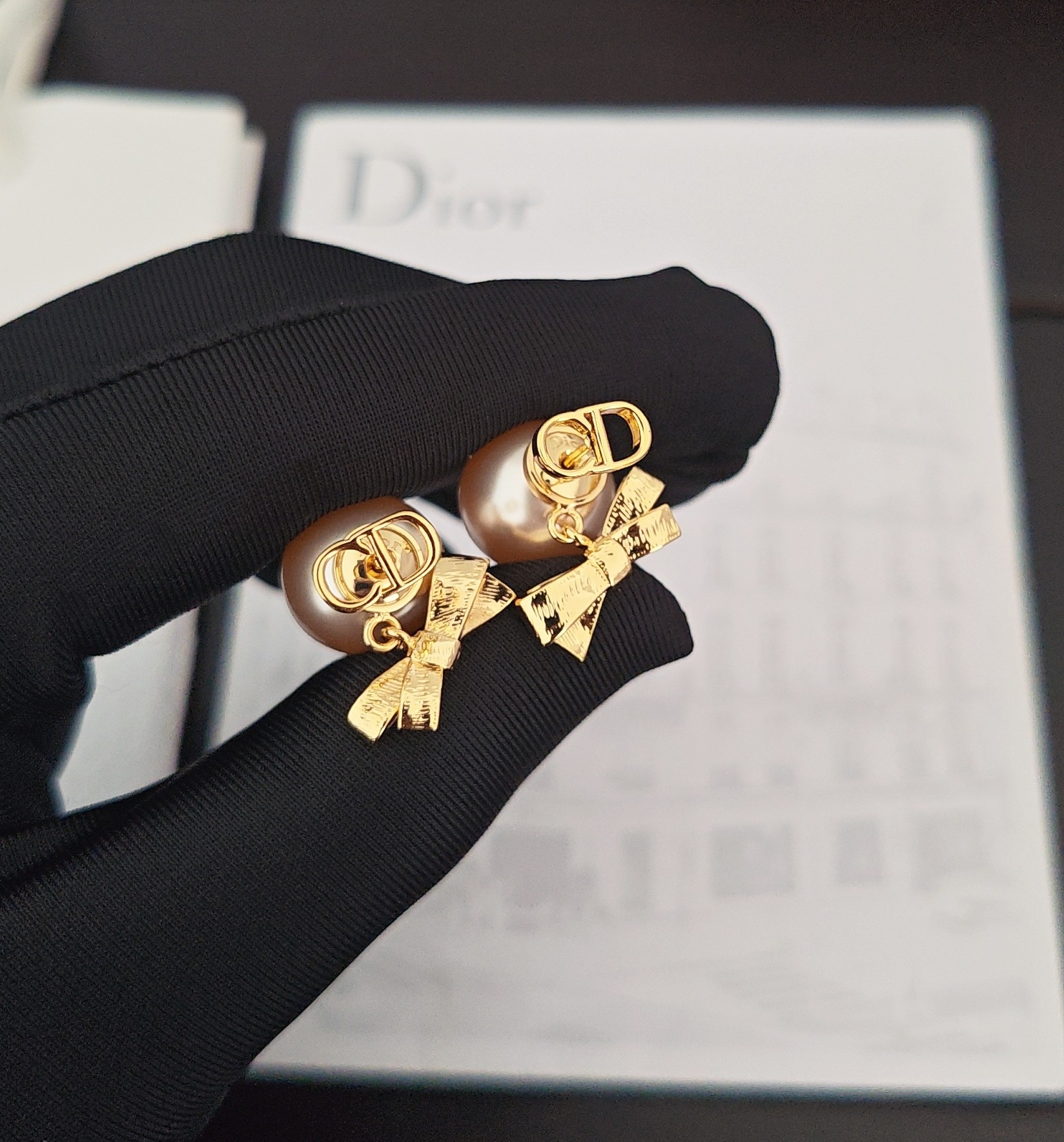 Dior Pink Pearl Bow CD Earrings
