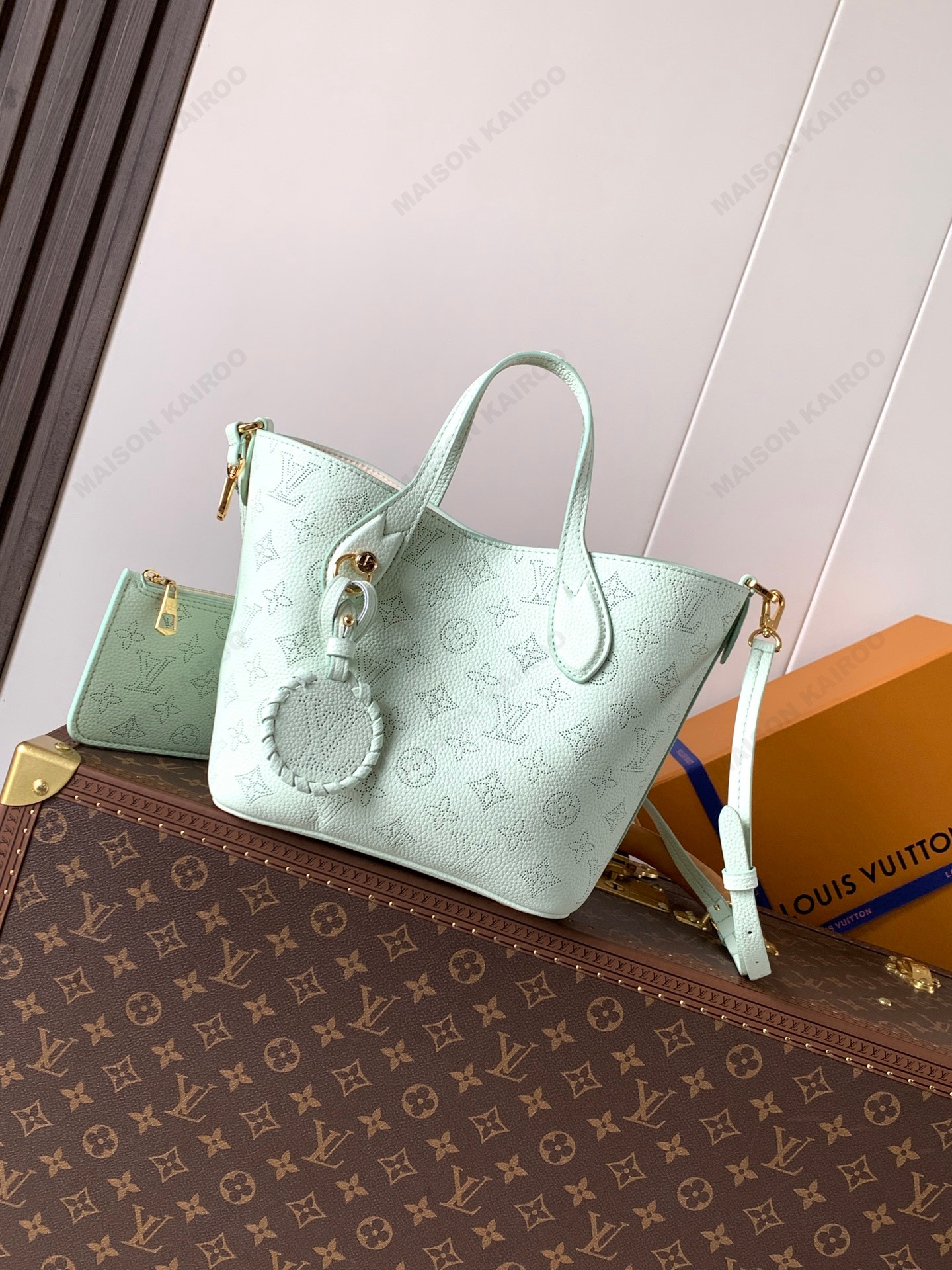 【10A】Louis Vuitton LV Mahina Blossom PM Mint Green Dense Perforated Monogram Leather Basket Handle Tote Bag - KAIROO