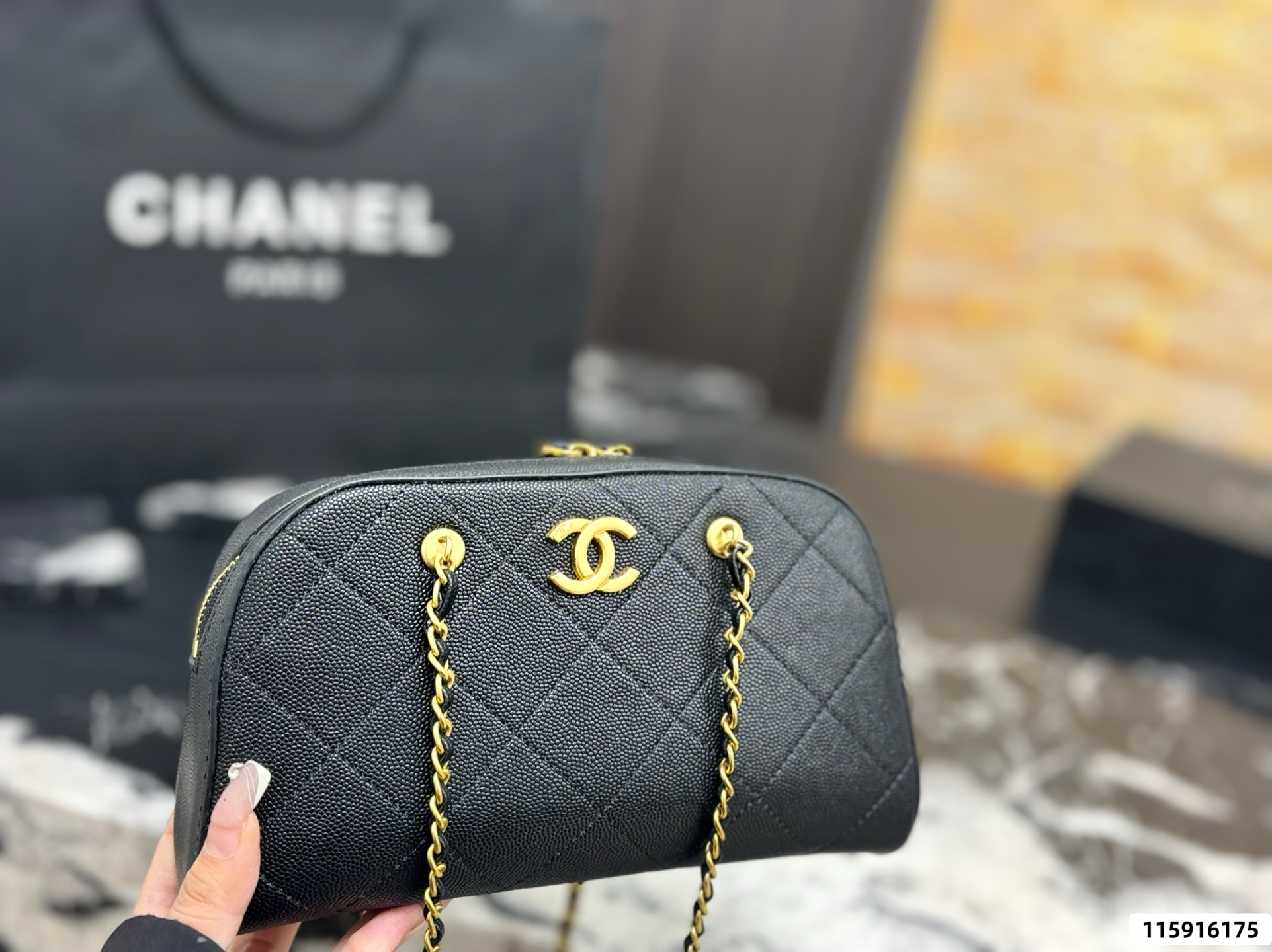 Chanel 26P Mini Quilted Caviar Leather CC Charm Bowling Barrel Shell Dome Shoulder Bag - KAIROO