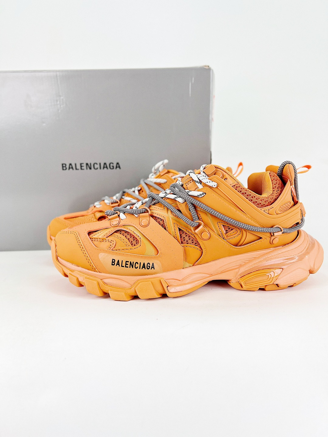 Balenciaga Track Orange Mixed Material Articulated Panel Lace Up Chunky Sneaker - KAIROO