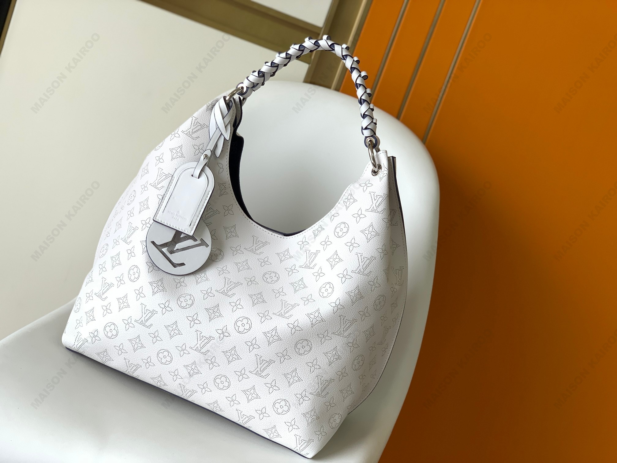 【10A】Louis Vuitton LV Mahina Hobo Moon Goddess White Monogram Leather Braided Handle Shoulder Tote Bag - KAIROO