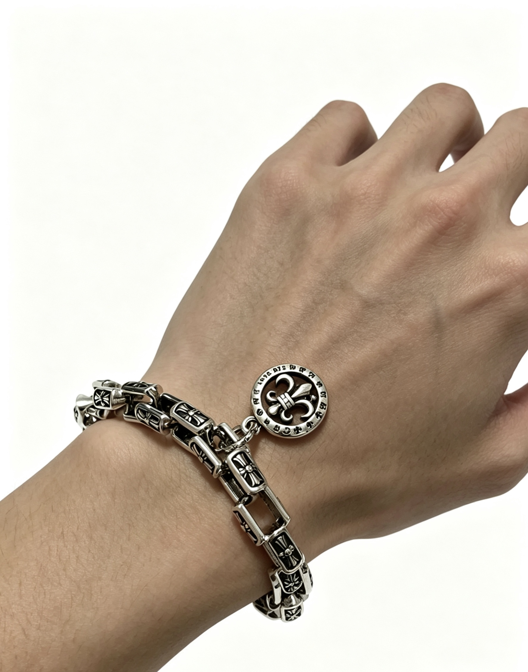Chrome Hearts Oxidized Silver Unisex Bracelet