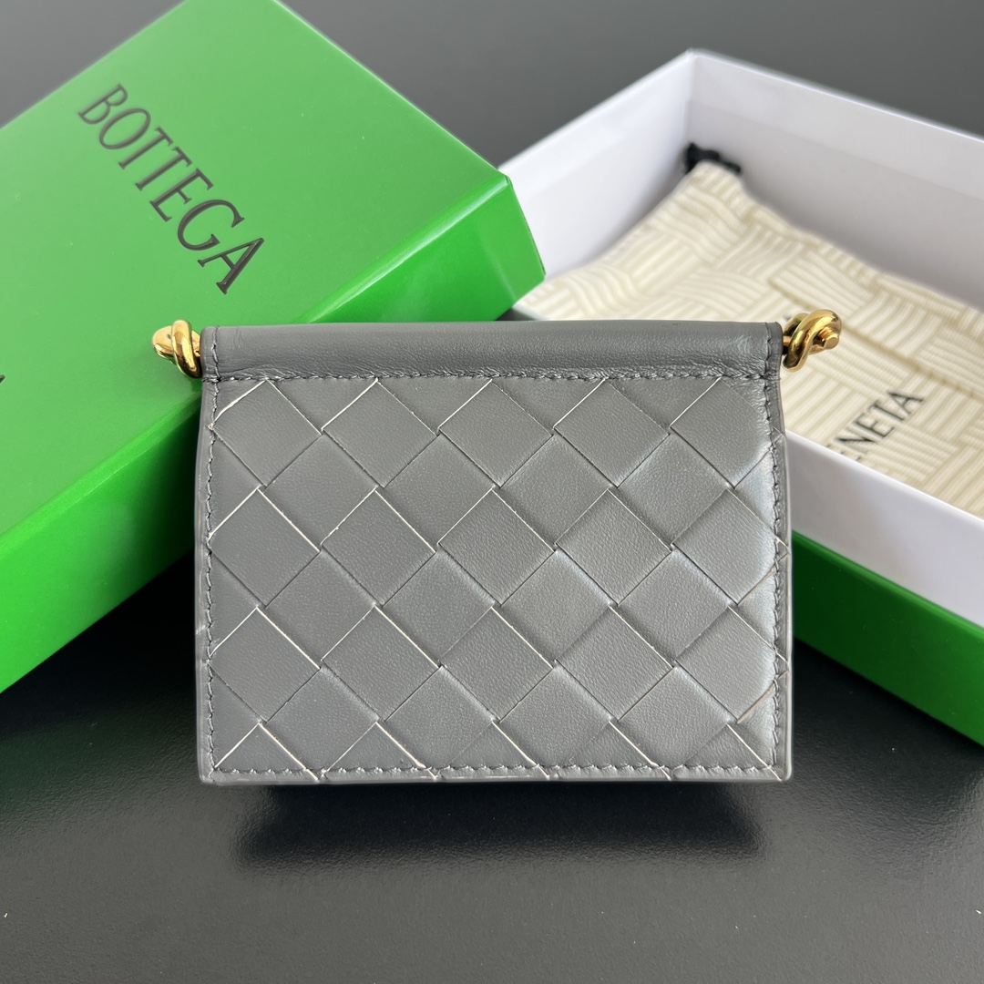 Bottega Veneta Solstice Card Holder  in Grey Intreccio Leather