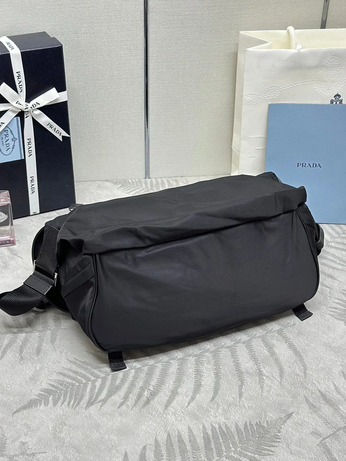Prada SHOULDER BAG 32 IN BLACK RE-NYLON TRIANGLE LOGO