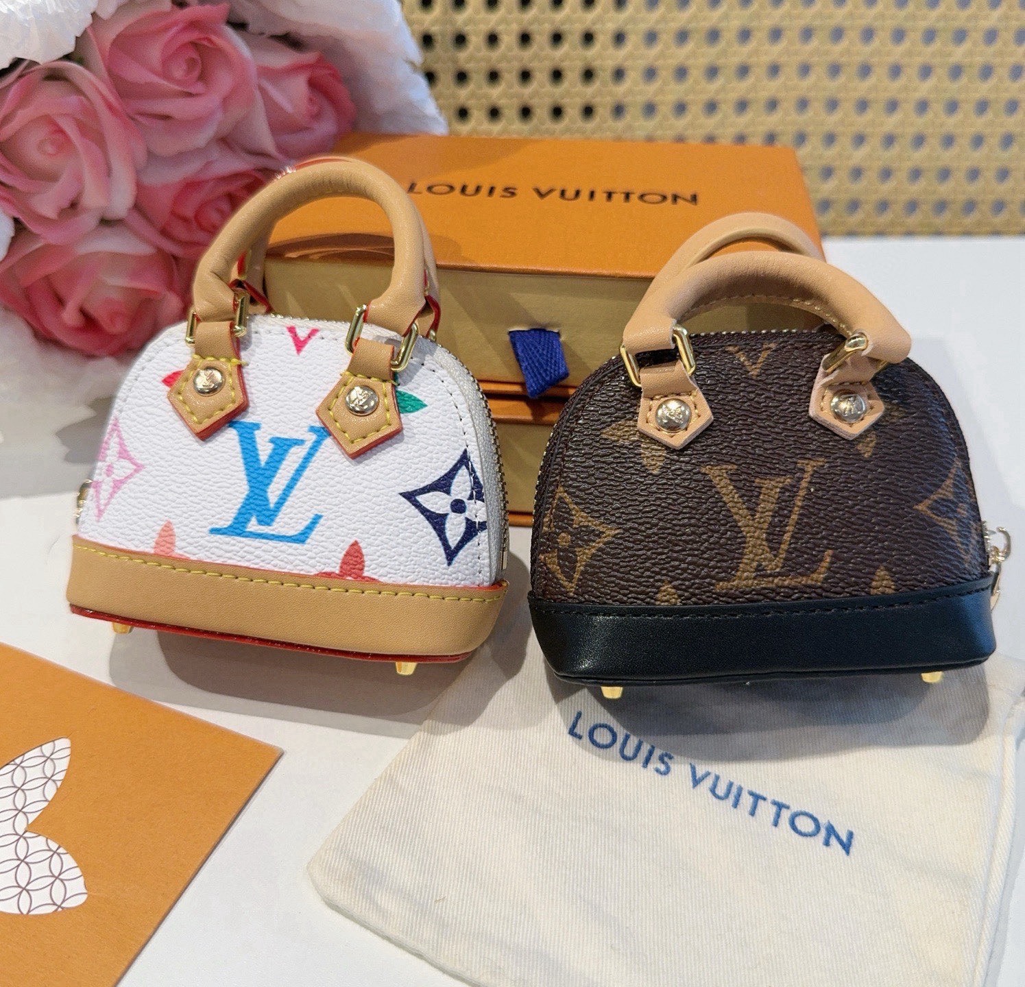Louis Vuitton LV x Takashi Murakami Micro Multicolor Monogram Alma Dome Bag Charm Keychain - KAIROO