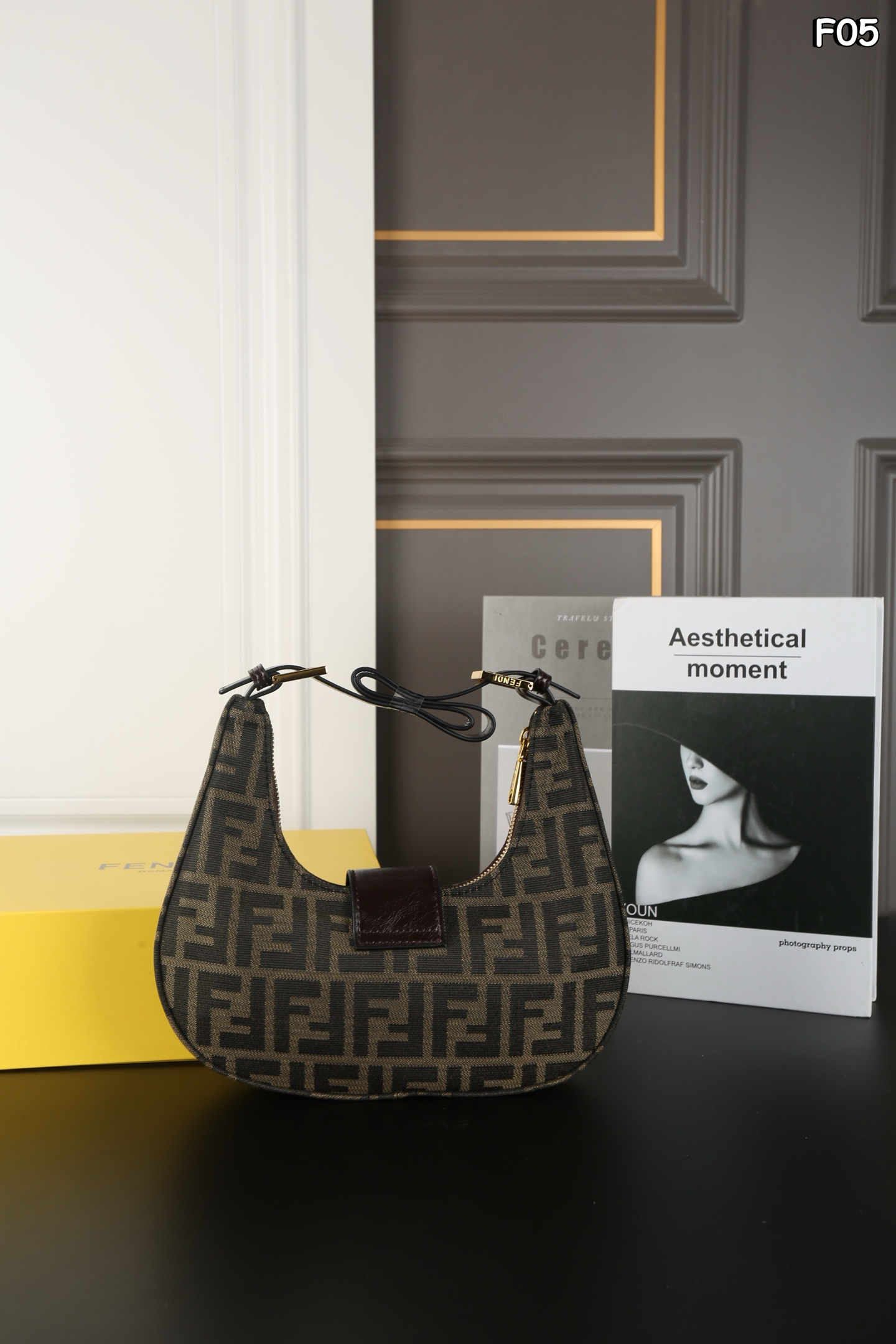 Fendi O'Lock Crescent Moon Bag with FF Monogram and Gold-Tone Hardware - KAIROO