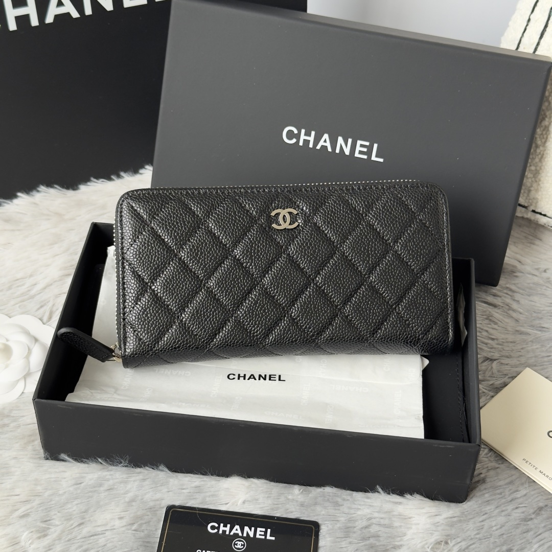 Chanel Classic Long Wallet in Black Grained Lambskin AP50097