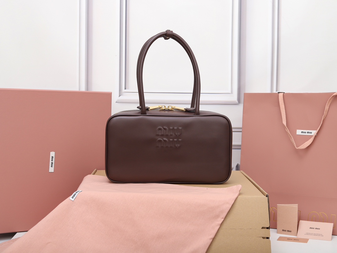 Miu Miu Medium Briarwood Beau Boston Leather Bag 5BB172