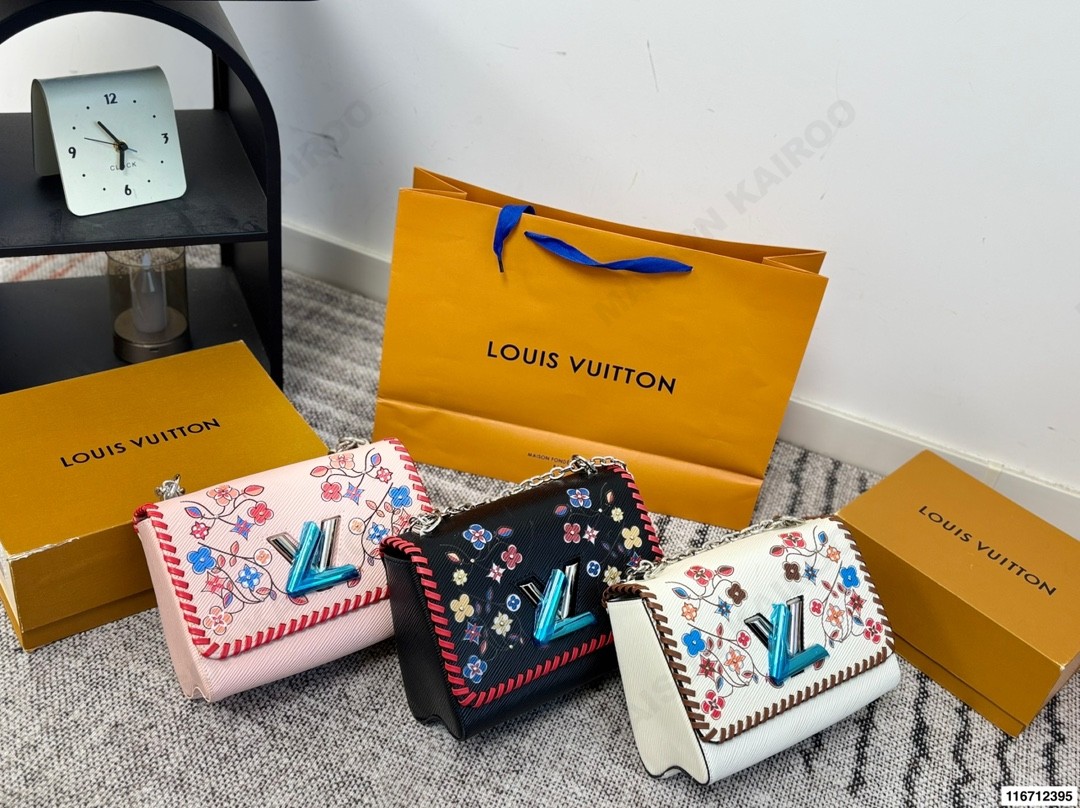 Louis Vuitton LV Twist Lock MM Floral Print Epi Leather Stitched Trim Flap Chain Shoulder Bag - KAIROO