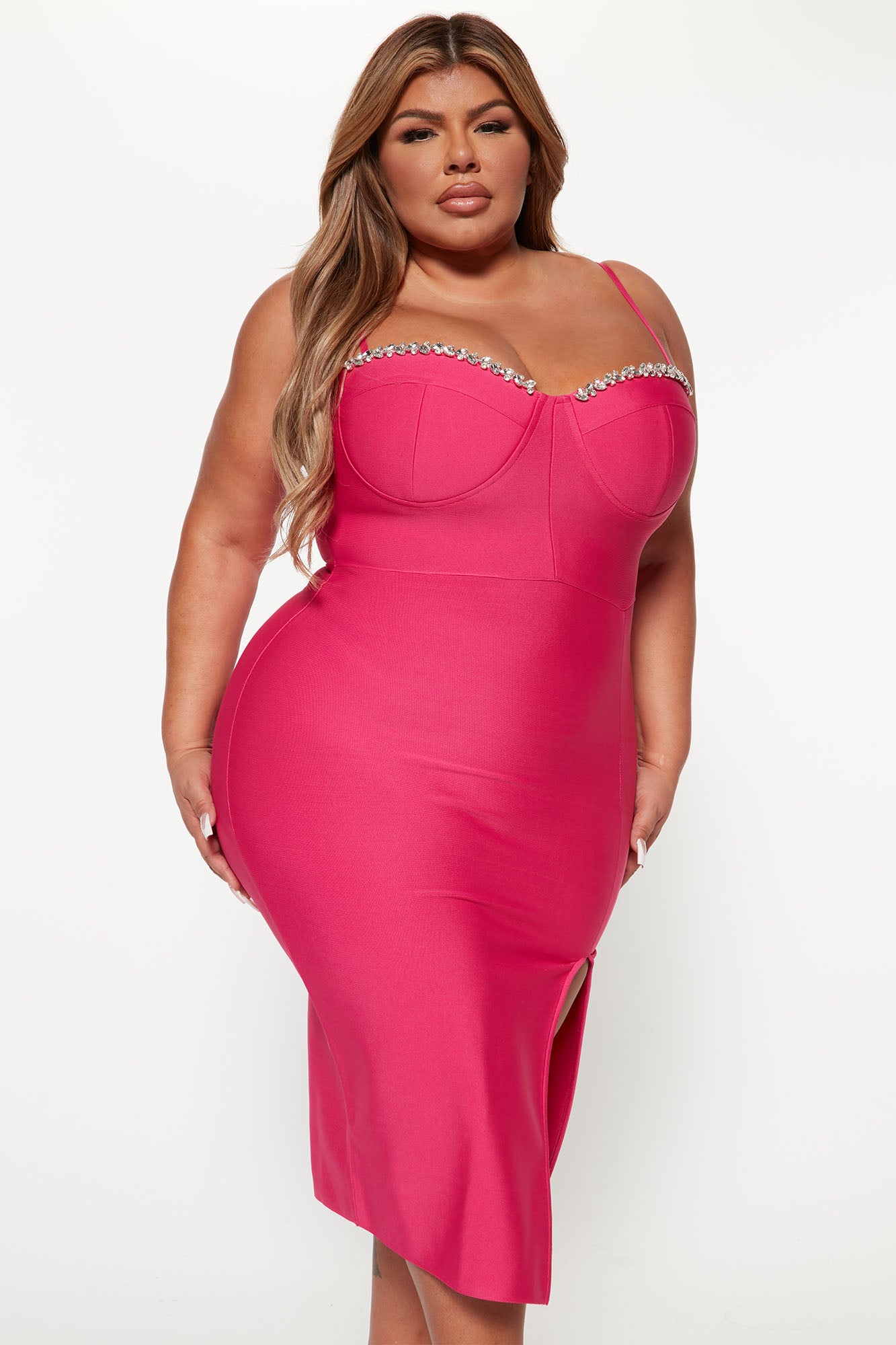 Cocktail Please Bandage Midi Dress - Fuchsia