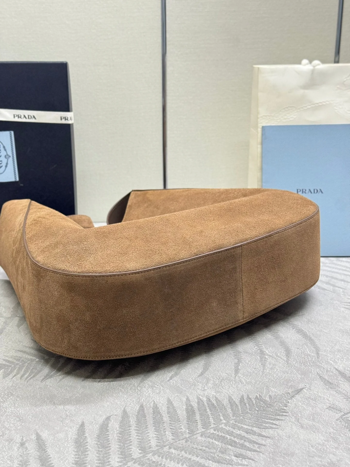Prada LARGE SHOULDER BAG 40 IN RUSSET BROWN SUEDE