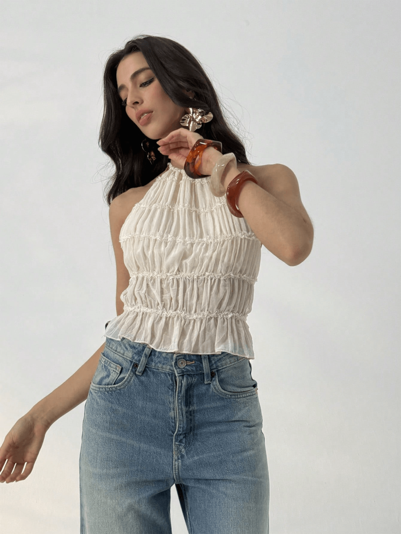 Women's Solid Pleated Halter Camisole Top