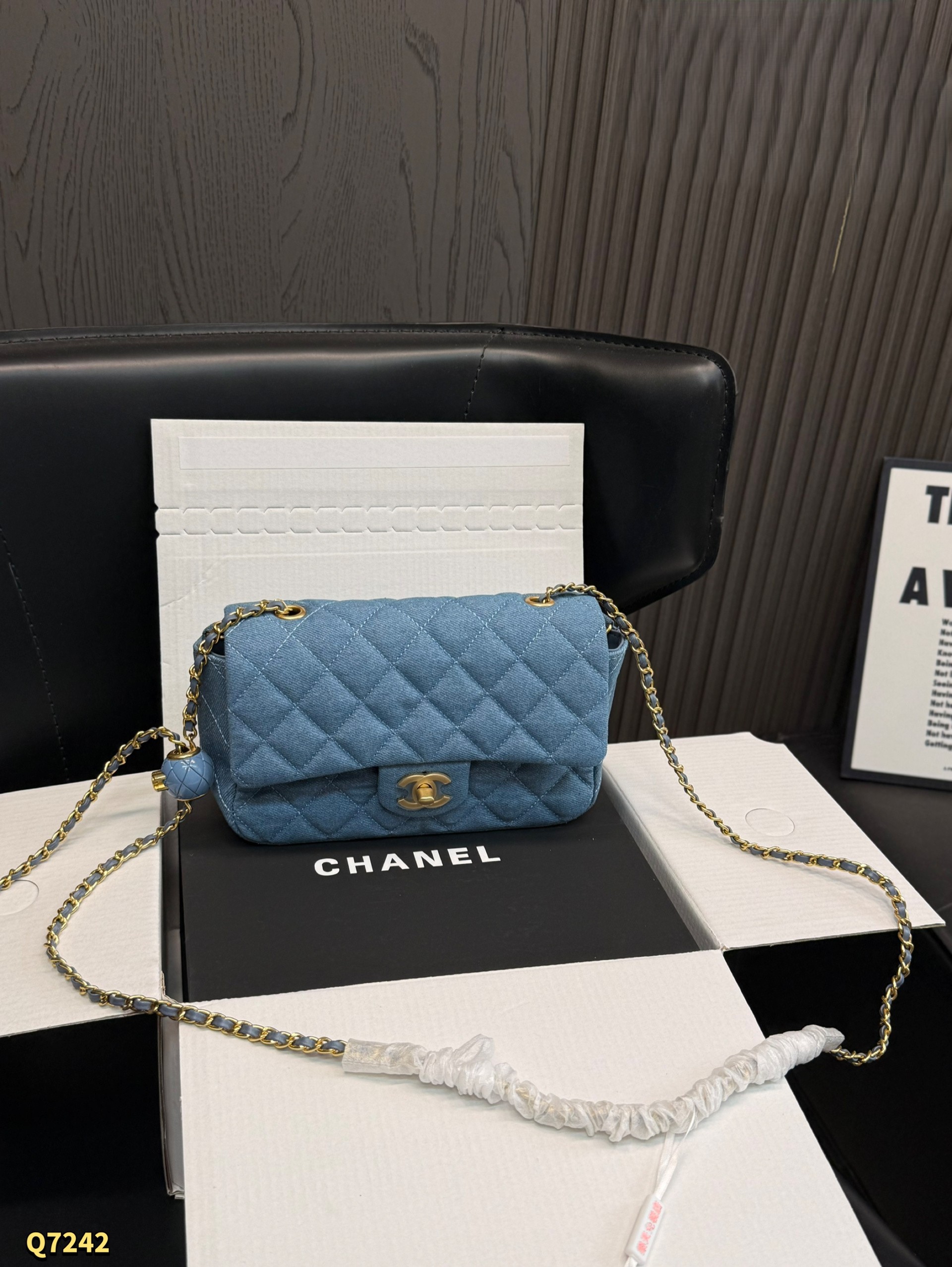 Chanel Mini CF Square 20CM /17CM Denim Blue Pearl Crush Quilted Flap Chain Shoulder Bag - KAIROO