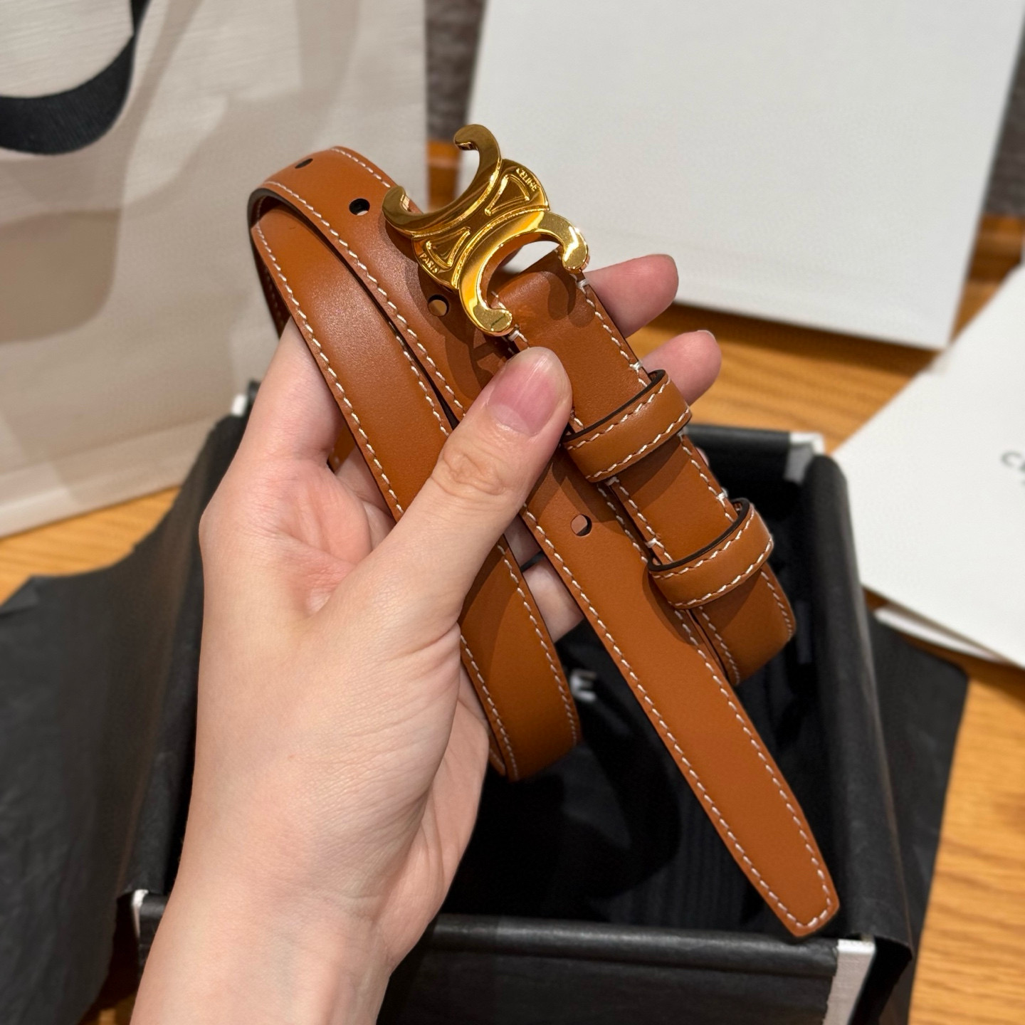 Celine Triomphe Leather Belt 2.5cm