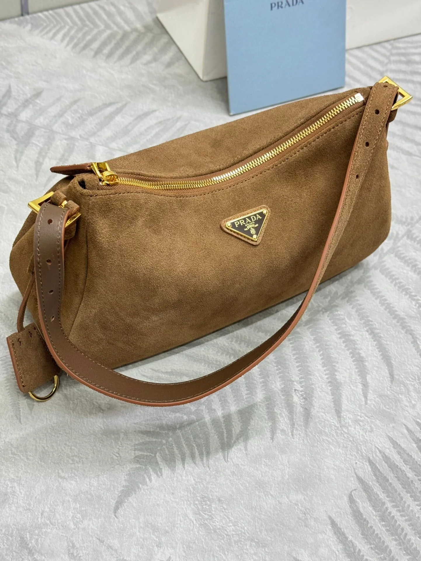 Prada Cleo Crossbodybag 40cm Brown Nubuck Leather