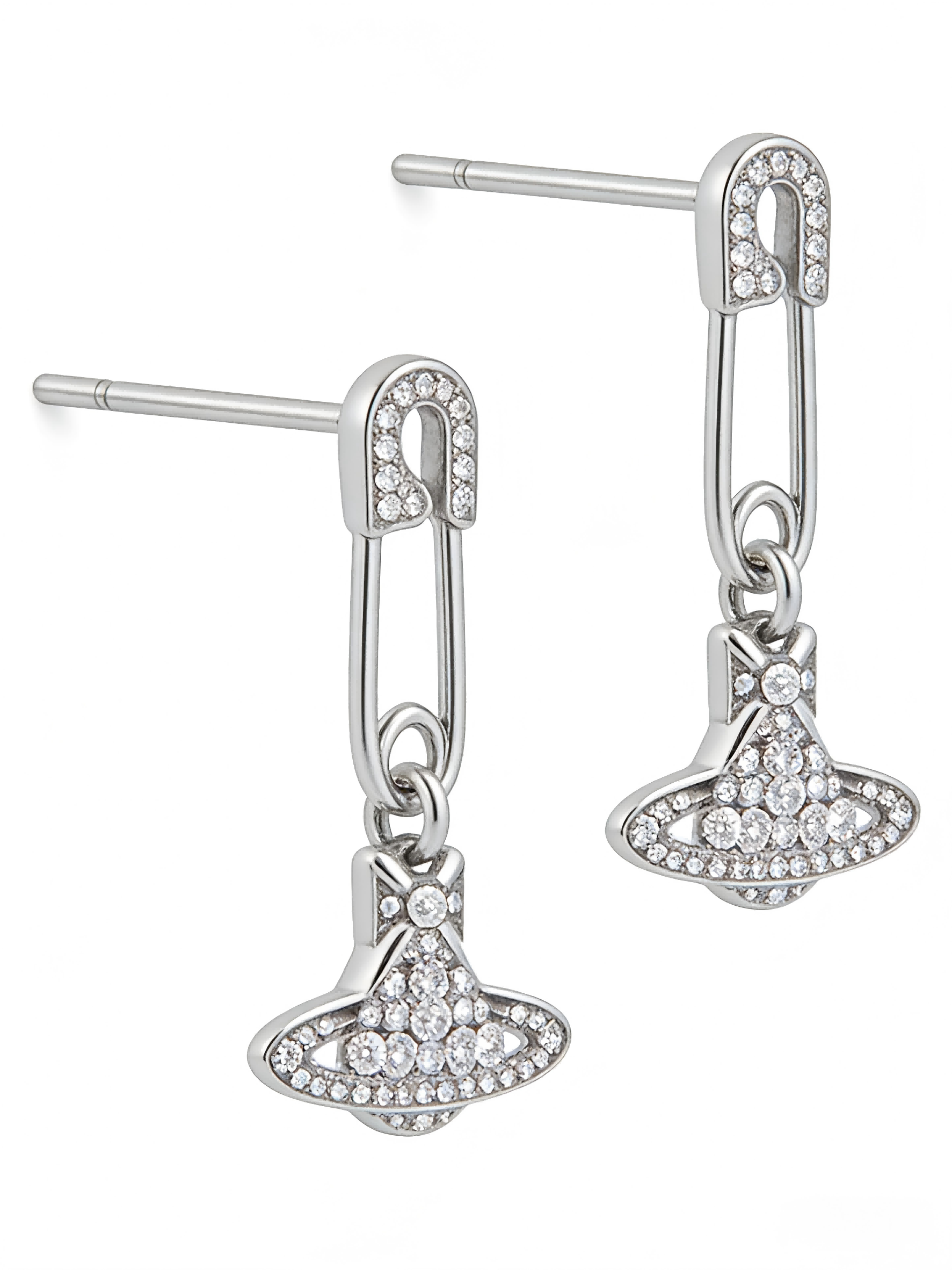 Trendy Safety Pin Dangle Earrings with Saturn Charm – Edgy Y2K Aesthetic, Perfect for Party & Night Out