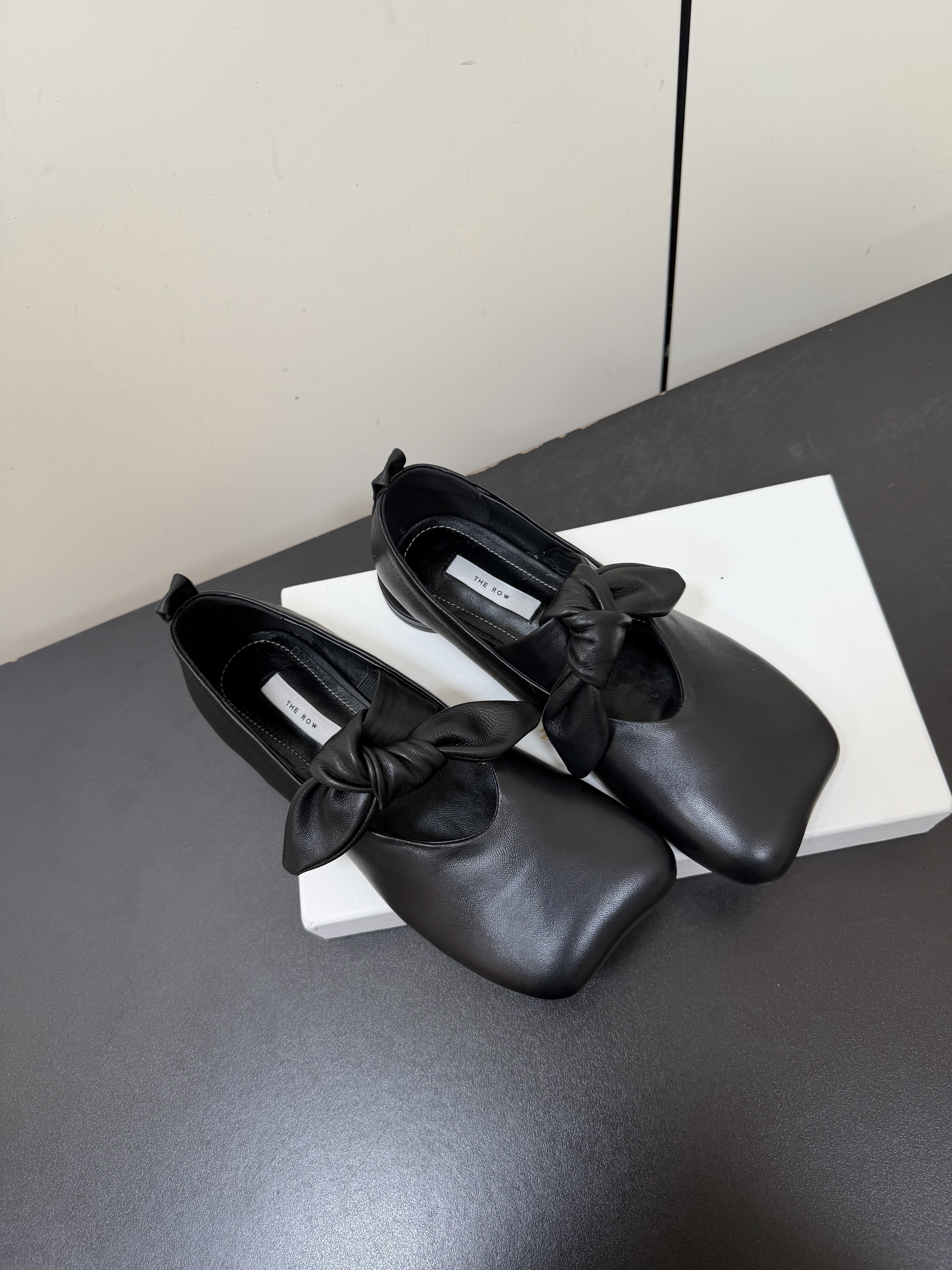 The Row Bow Mary Jane Lambskin Ballet Flats