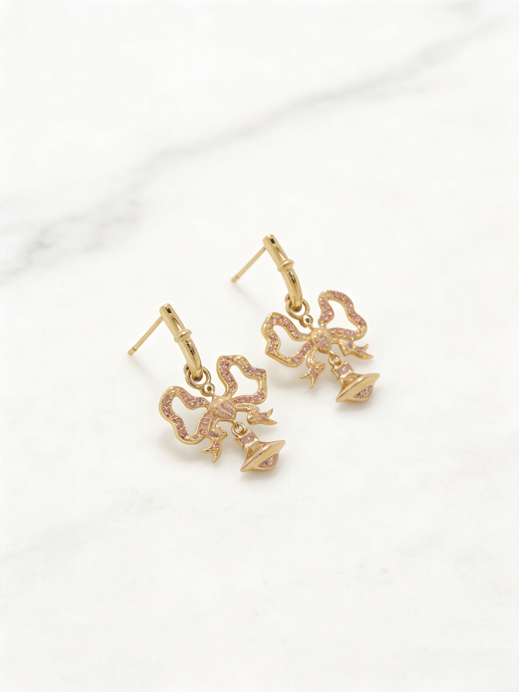 Vintage Gold-Tone Bow Drop Earrings for Women, Delicate Orb Detail, Elegant Statement Jewelry for Daily & Date Night