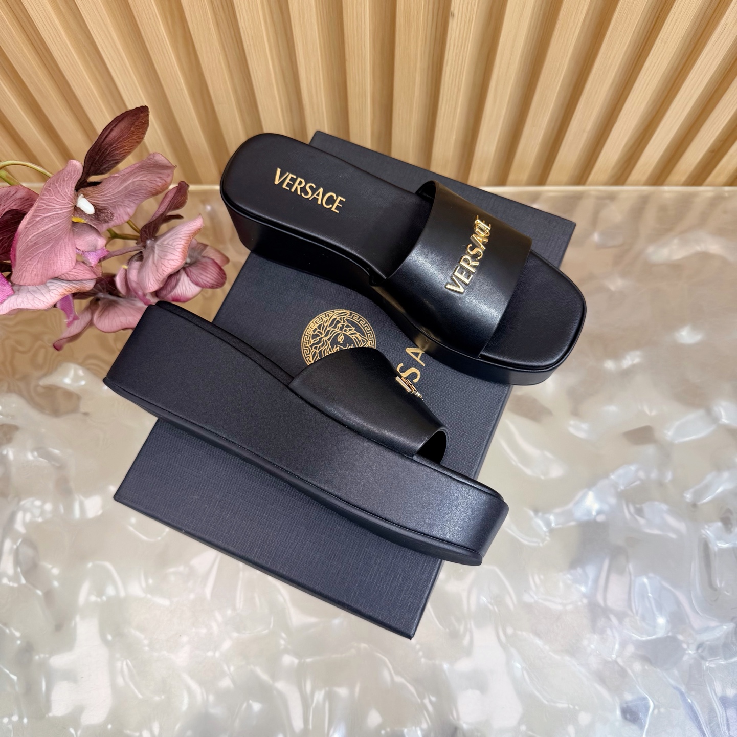 Versace Platform Leather Slides