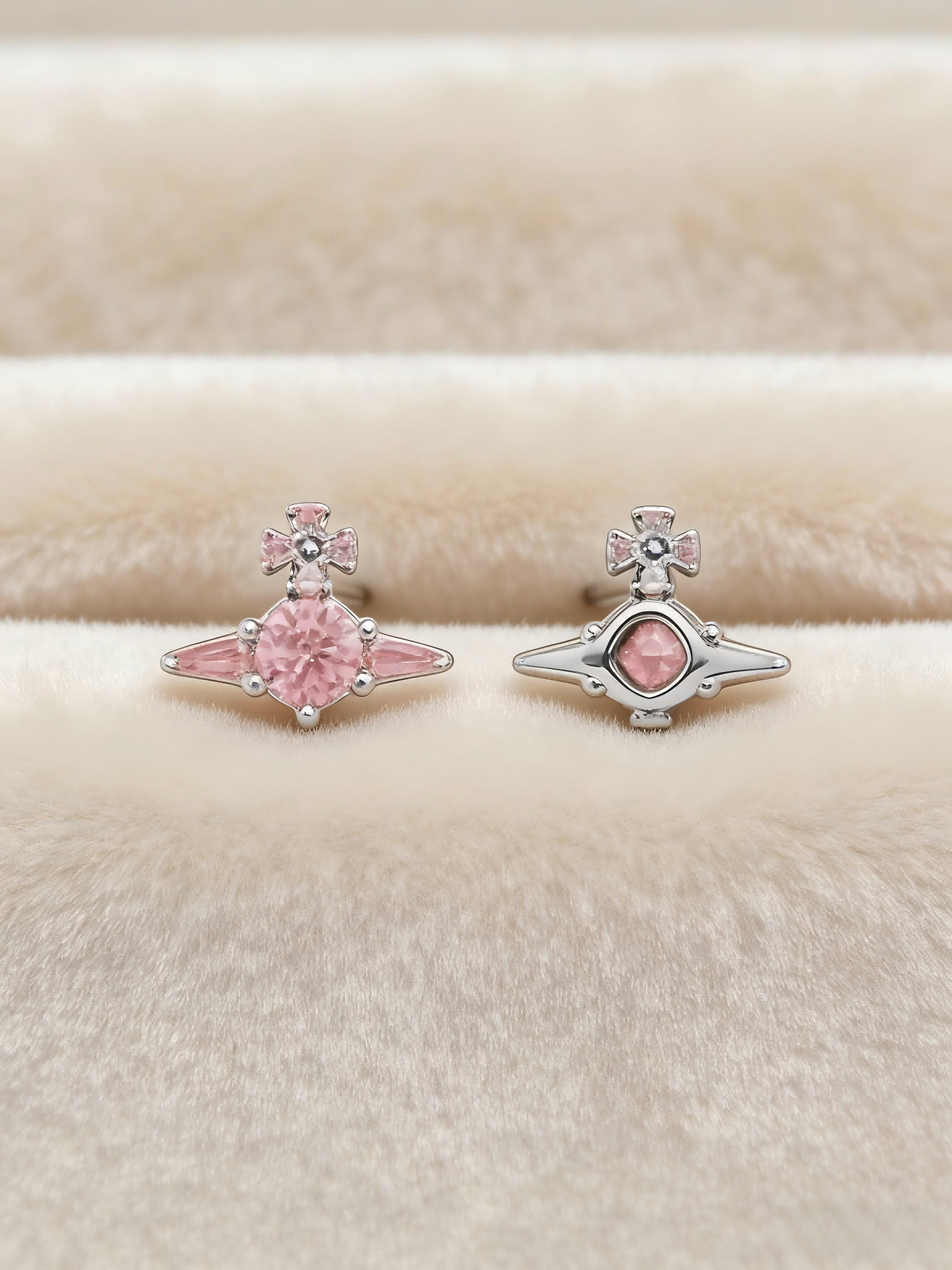 Elegant Pink Crystal Saturn Earrings – Hypoallergenic Silver Plated Jewelry for Trendsetters