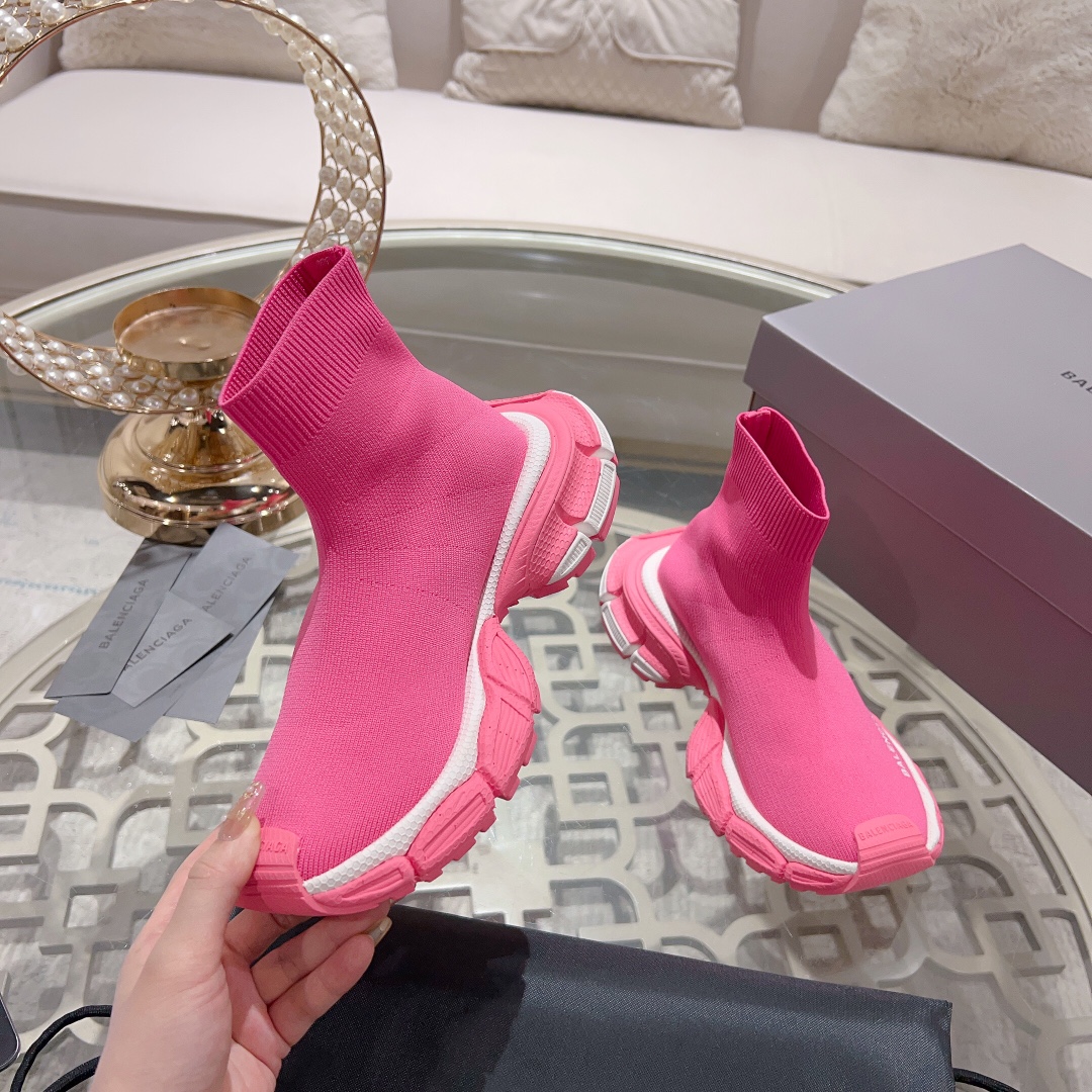 Balenciaga Speed 3XL Pink Recycled Knit Multi-Piece Sole Slip On Sock Booties Sneakers - KAIROO