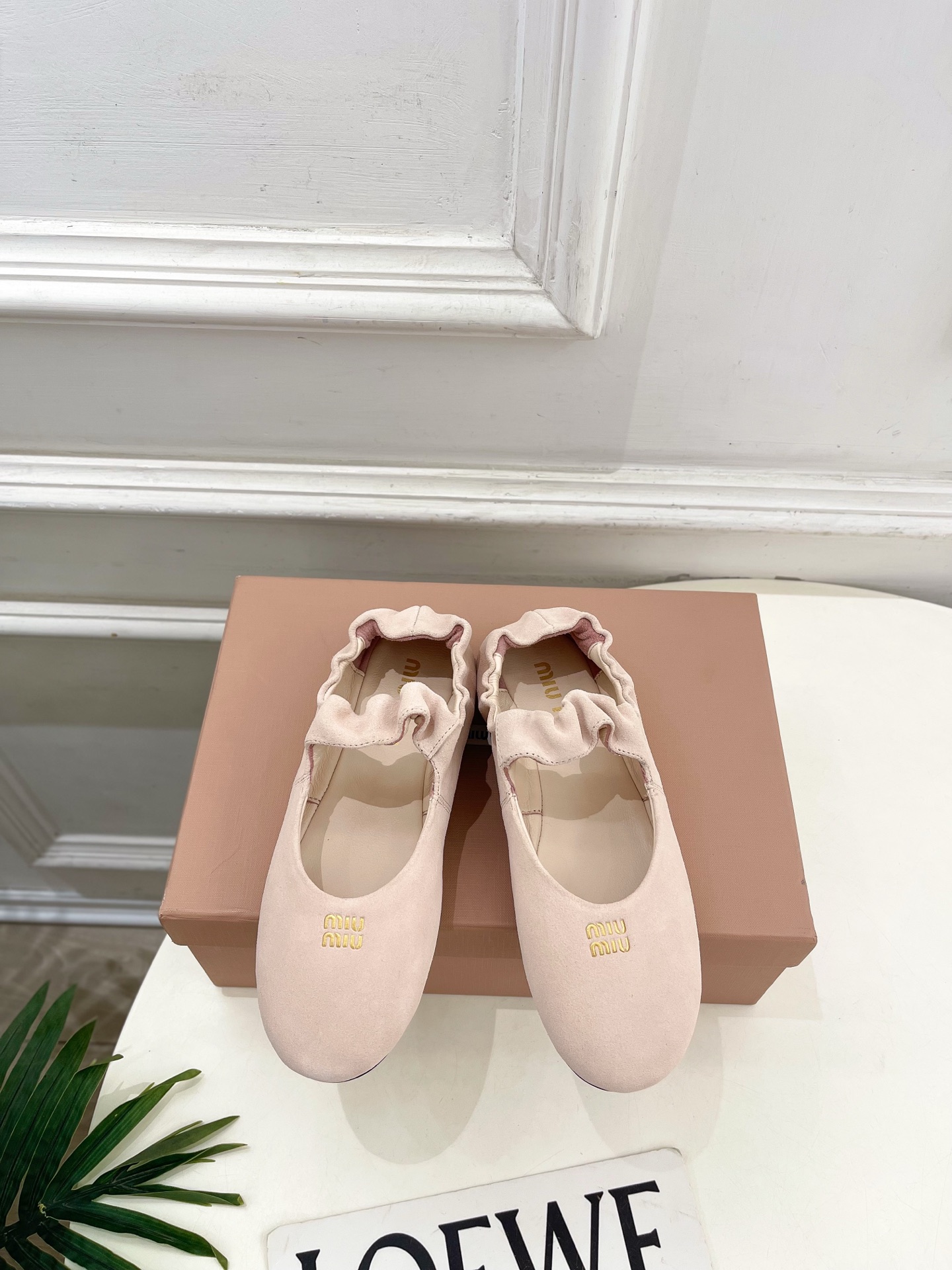 Miu Miu Ruched suede leather ballet flats