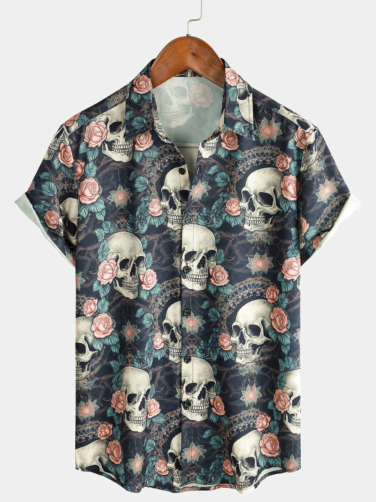 Men's Skull Punk Rock Holiday Beach Summer Short Sleeve Shirt
