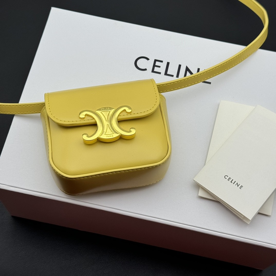 Celine Mini Leather Triomphe Gold Flap Magnetic Buckle Square Box Bag - KAIROO