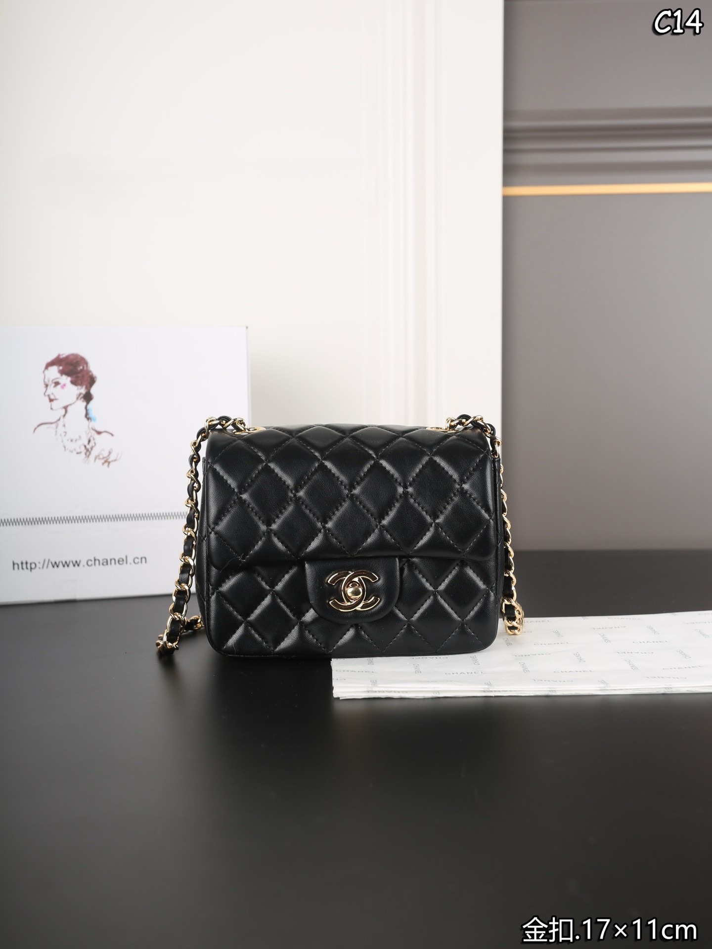 Chanel Mini Square CF 17CM Quilted Caviar& Smooth Leather Chain Flap Shoulder Bag - KAIROO