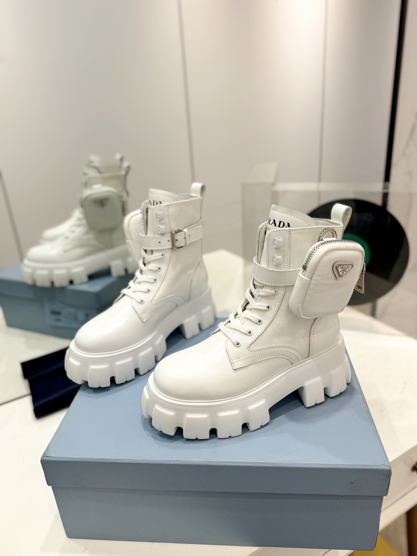 Prada Unisex Leather Boots in White