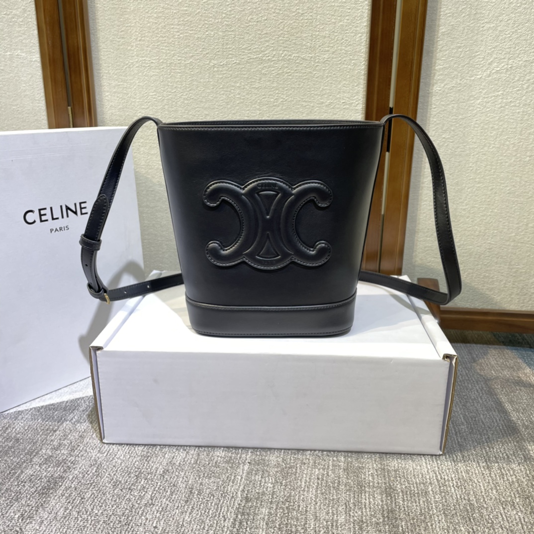 Celine Cuir Small Bucket Bag in Black Calfskin