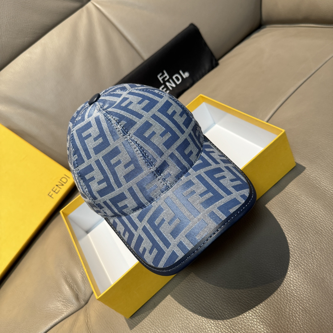 Fendi FF Monogram Leather Trim Baseball Cap Hat - KAIROO