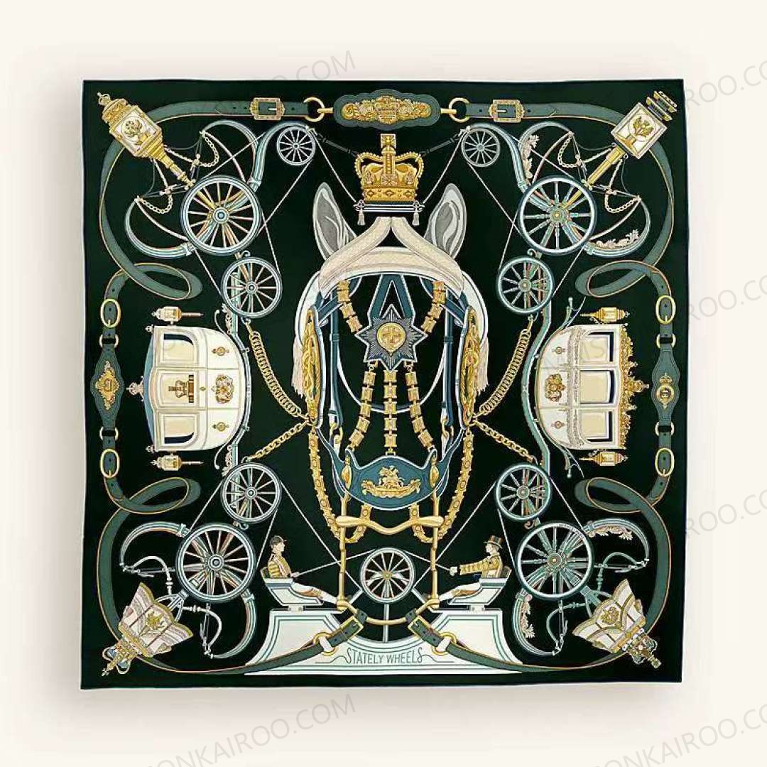 Hermes Stately Wheels 90 Silk Twill Scarf - KAIROO
