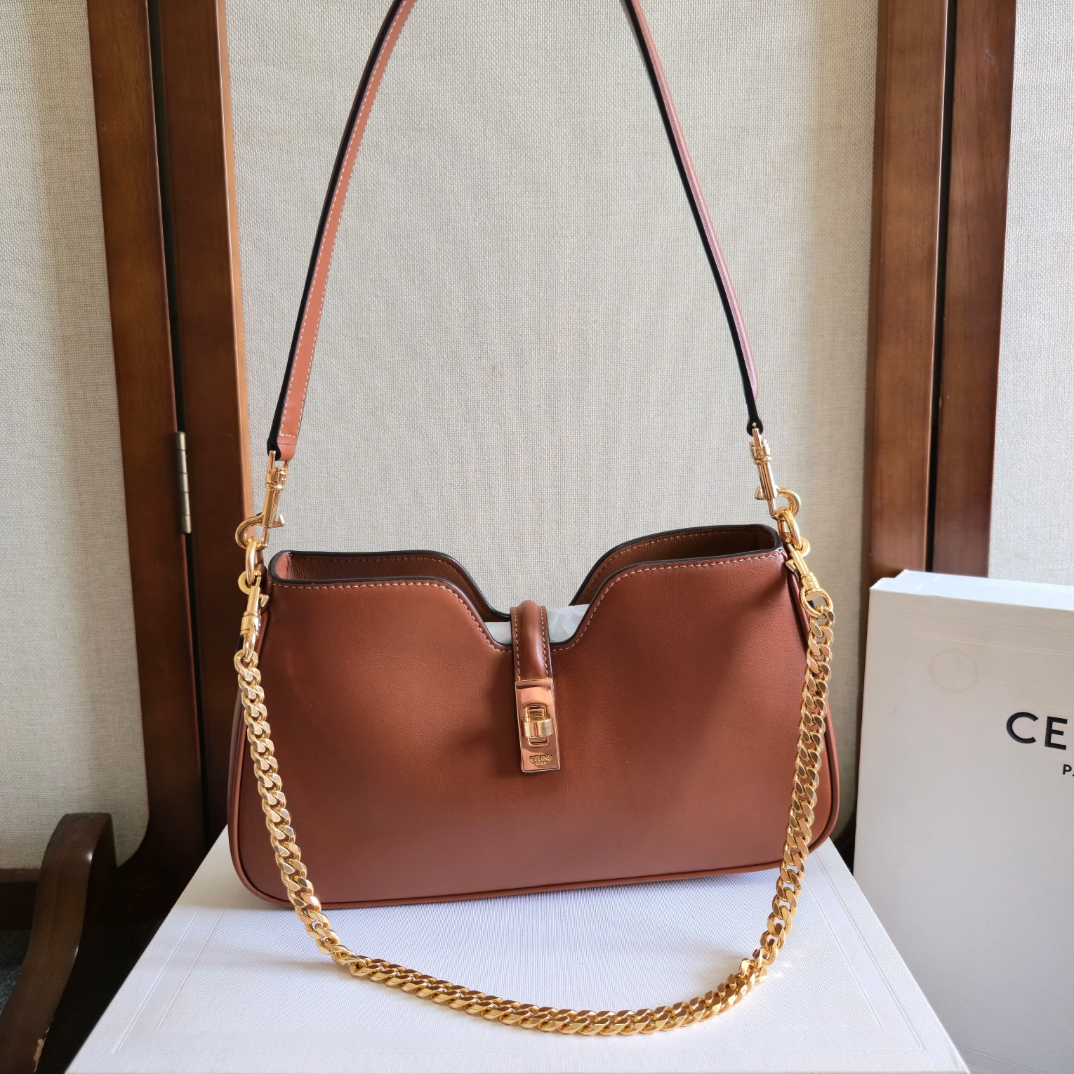 Celine Camille Hobo in Naturel Calfskin-Brown