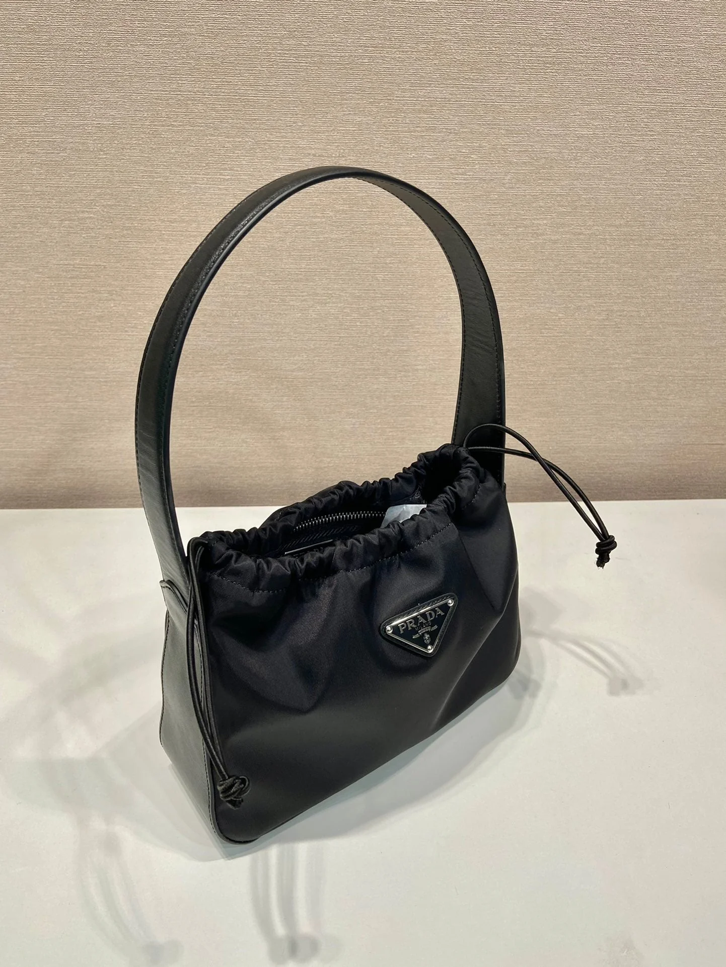 Prada SMALL DRAWSTRING BAG 23 IN BLACK RE-NYLON