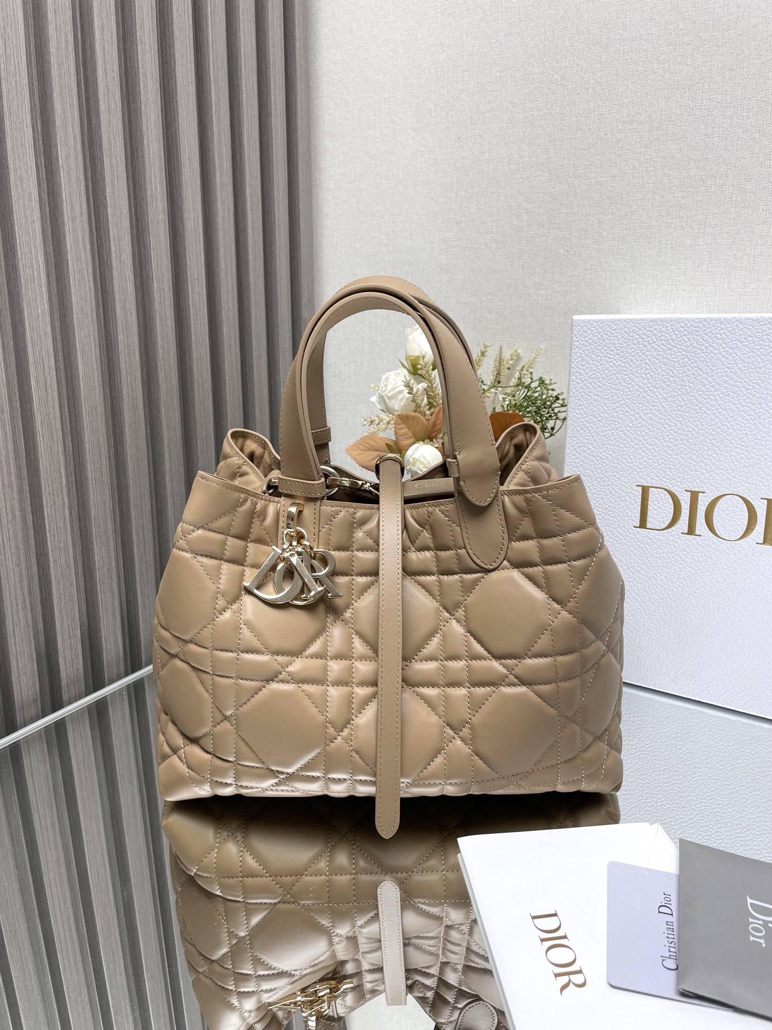 Dior Medium Toujours Bag in Beige Quilted Calfskin