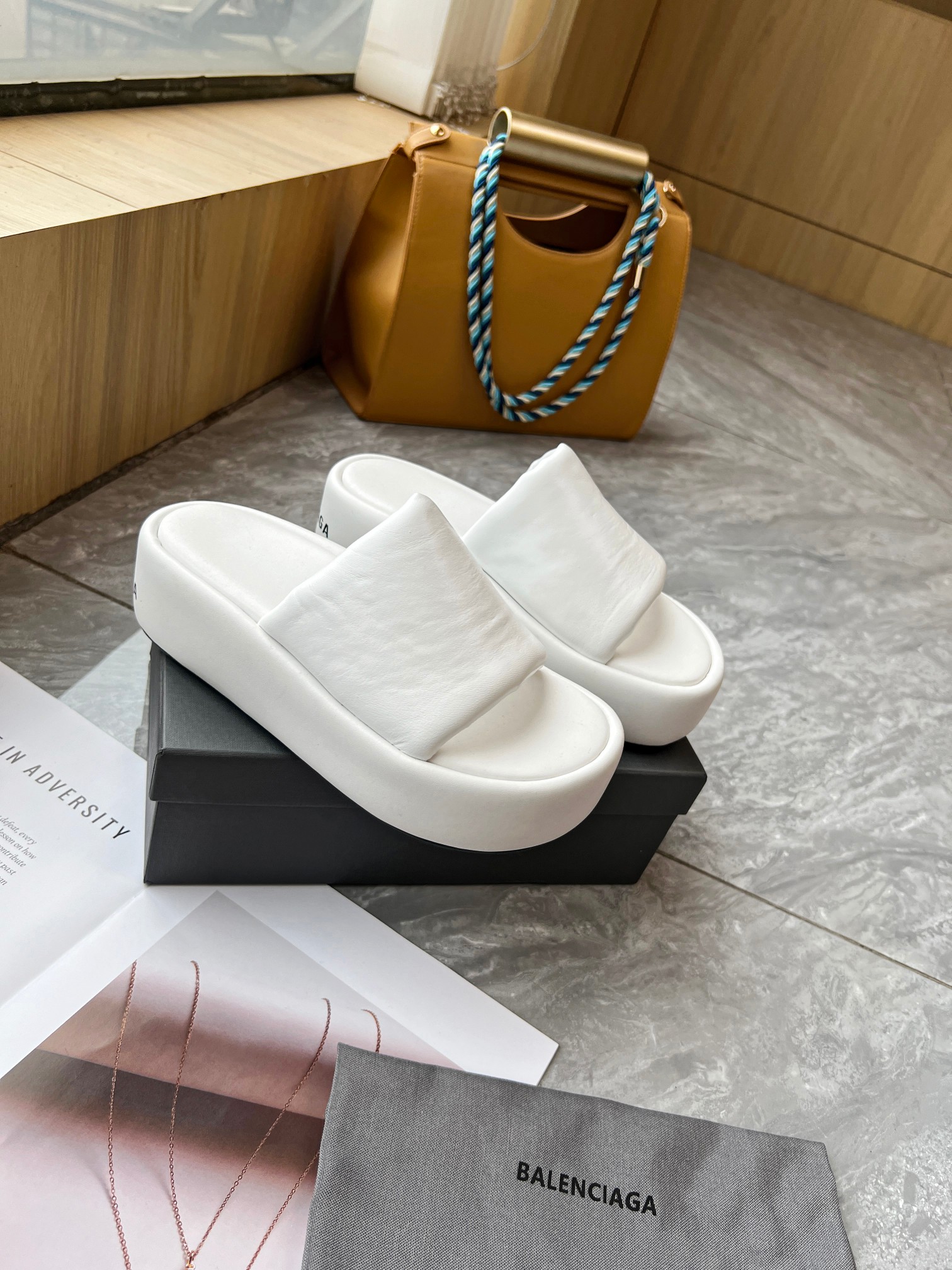 Balenciaga  Rise Padded Nappa Leather Logo Printed On The Rear Heel Platform Slippers - KAIROO