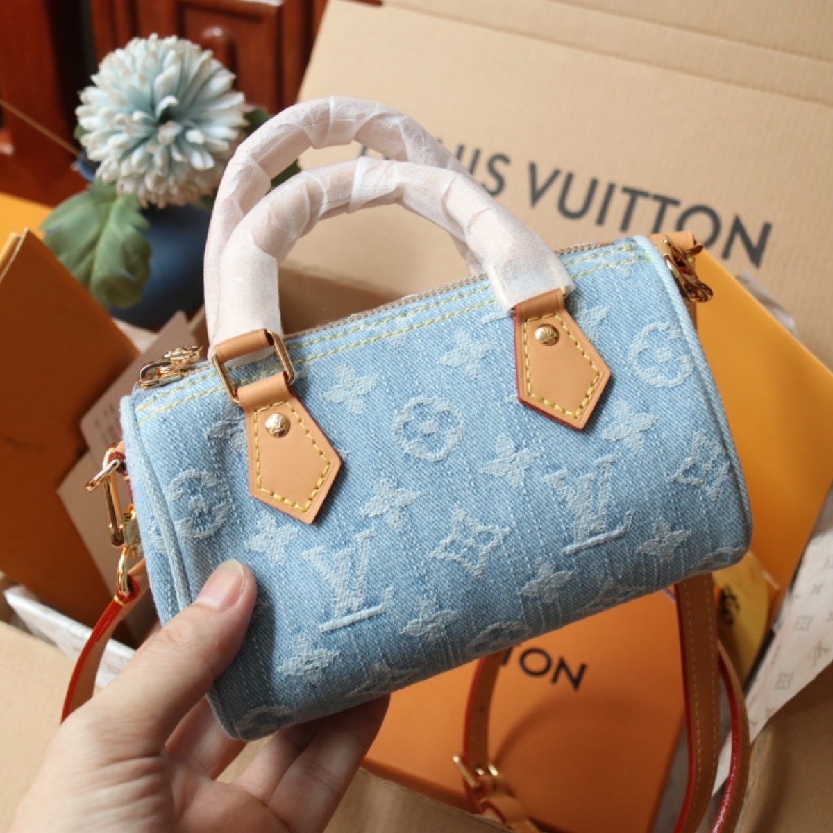 Louis Vuitton Bags Nano Speedy Monogram Denim M11212
