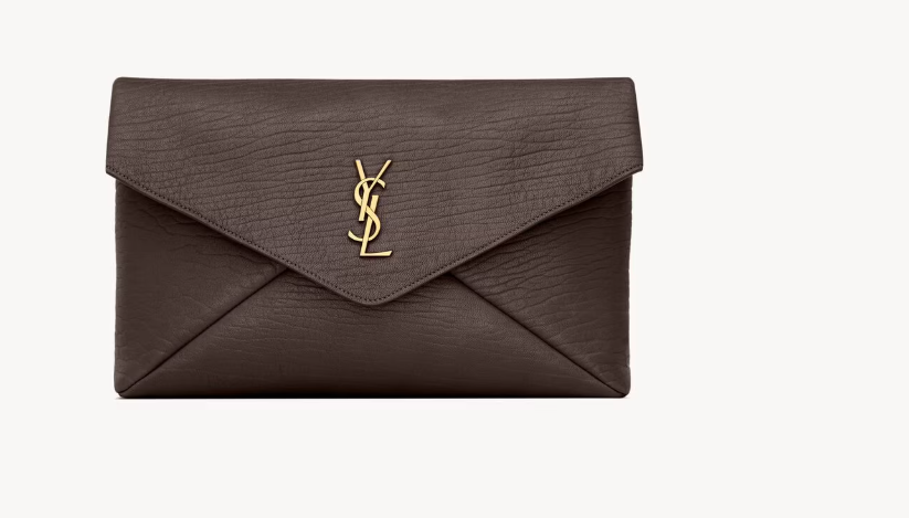 Saint Laurent Santal Cassandre Large Envelope Pouch in Lambskin