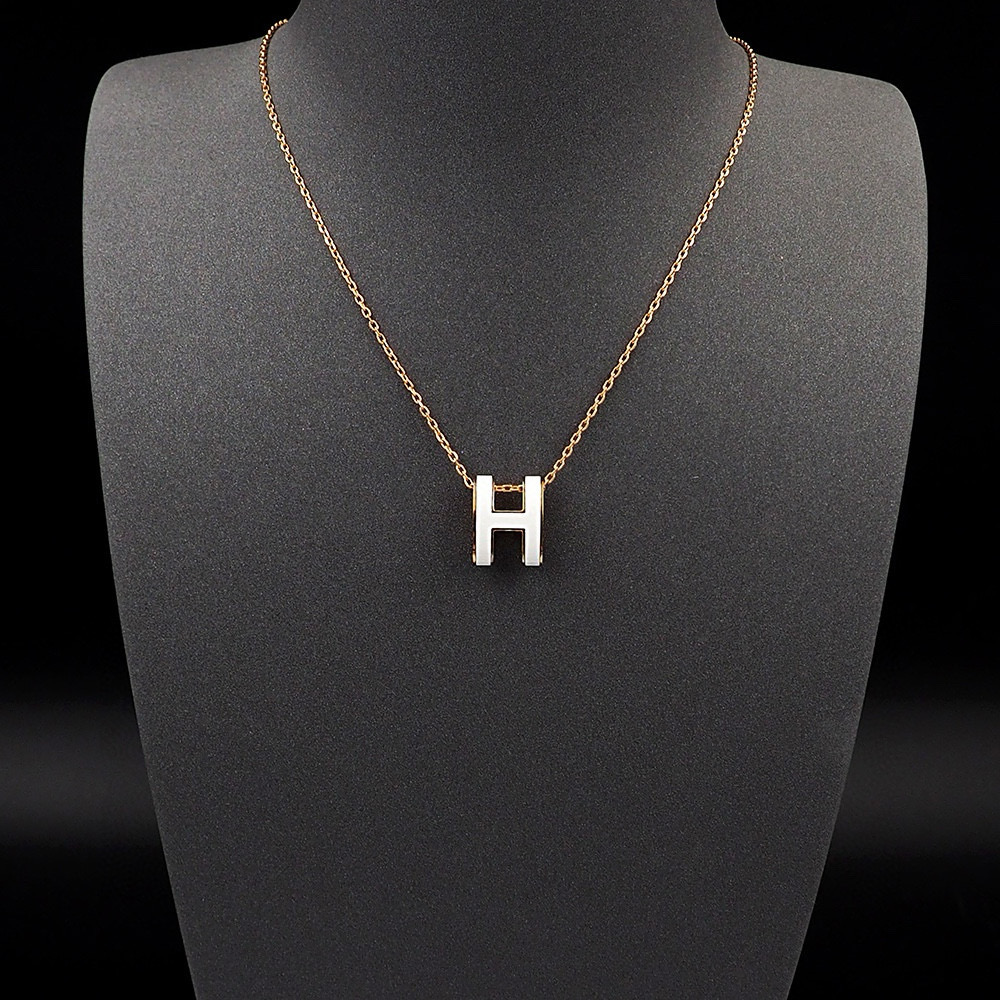 Hermes White Mini Pop H Pedant Necklace