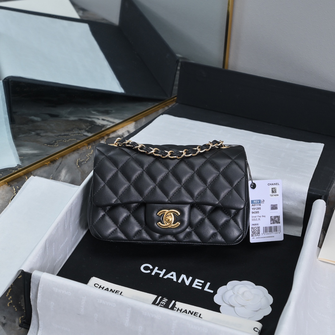 Chanel Mini Classic Handbag in Black Lambskin