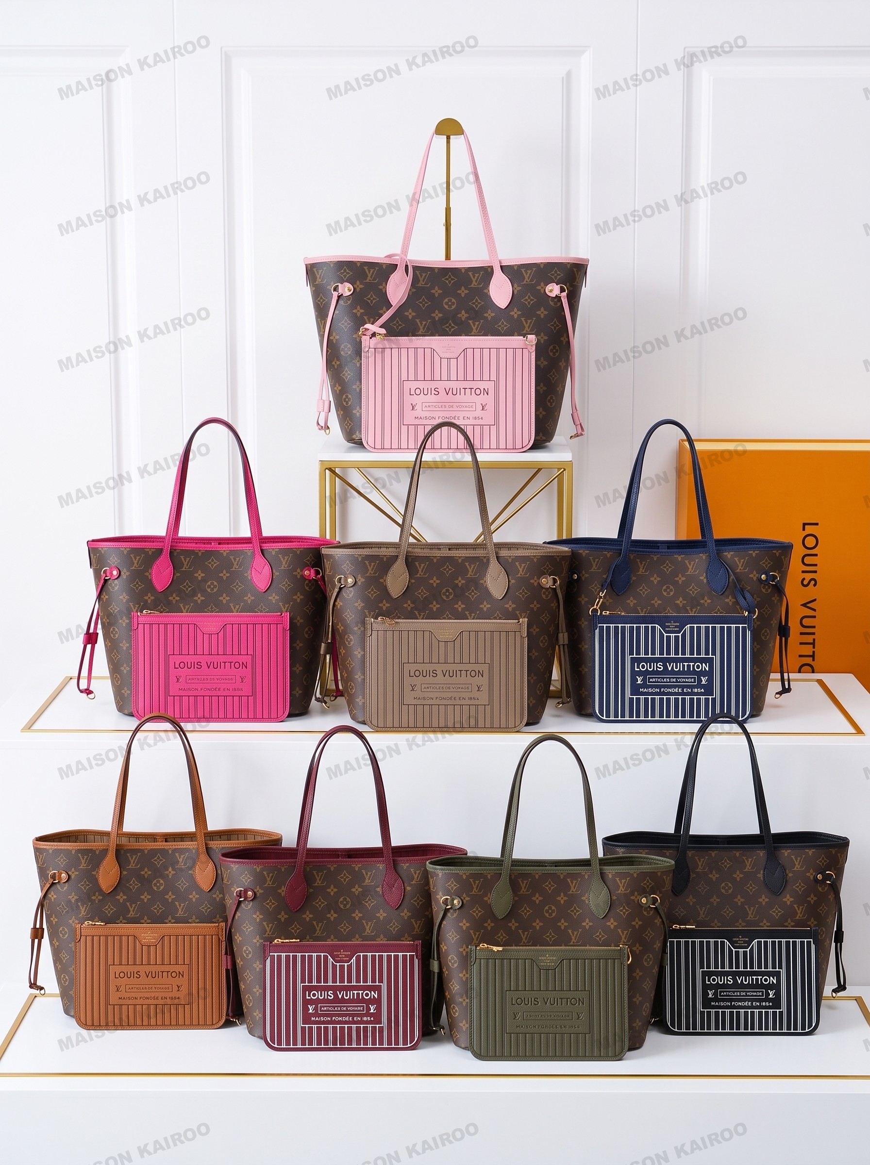 【10A】Louis Vuitton LV Neverfull Inside Out MM Monogram Leather Trims Reversible Tote Bag With Pouch - KAIROO