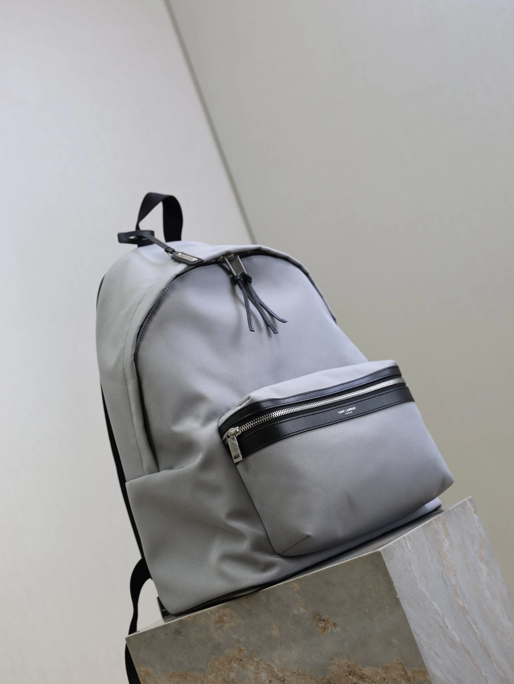 Saint Laurent YSL City Backpacks Light Gray Cowhide Cotton