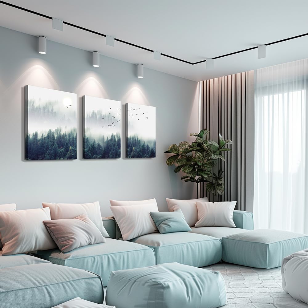 3 Piece Canvas Wall Art for Living Room Wall Decorations for Bedroom Office Wall decor Foggy forest Trees Landscape painting Stretched and Framed Ready to Hang pictures Home Decor 12