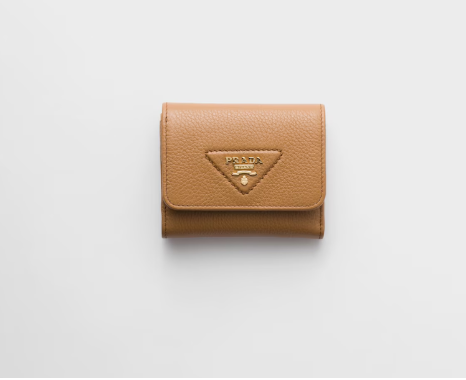 Prada Small Wallet in grained calfskin-Caramel