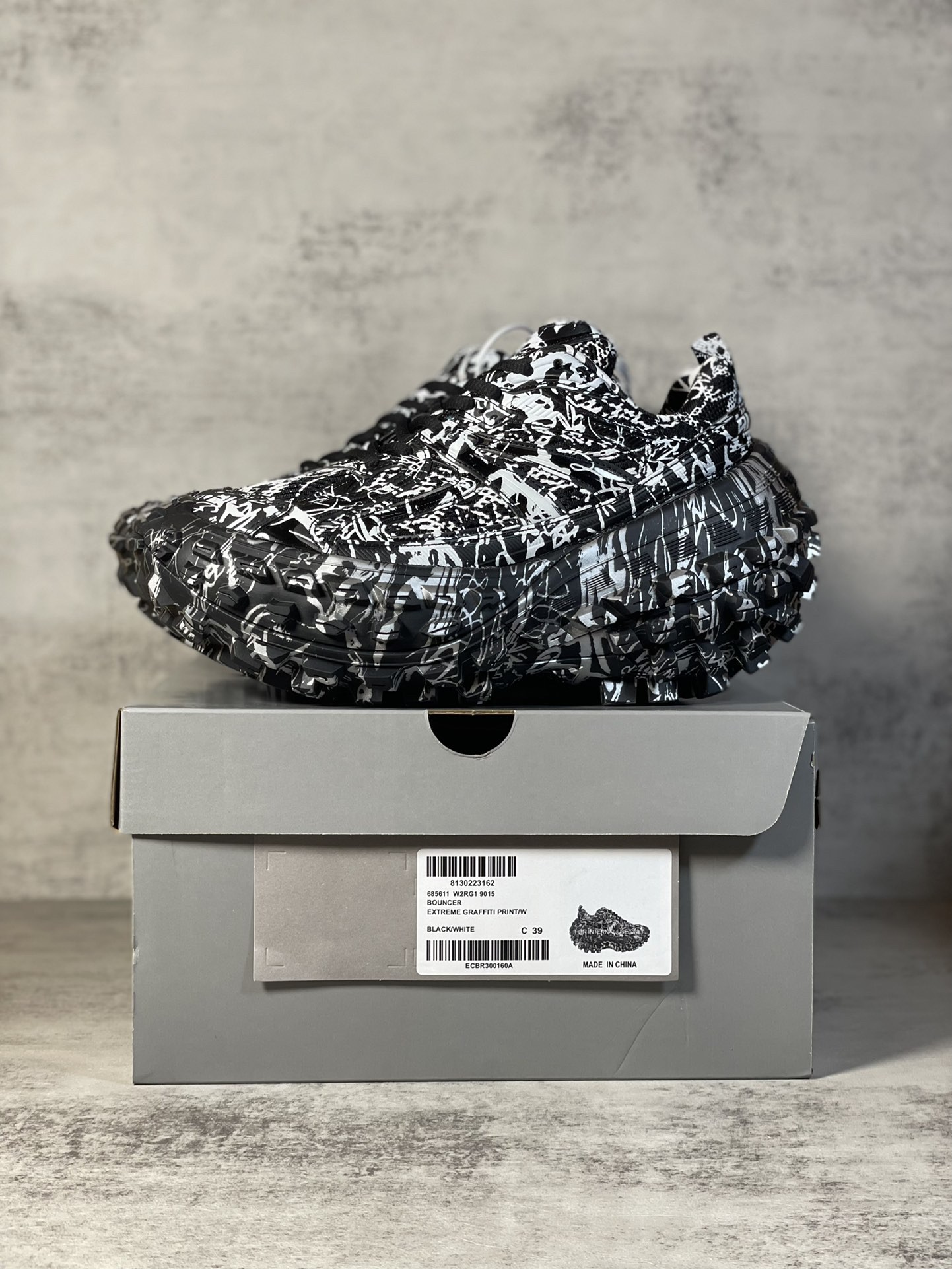 Balenciaga Bouncer Defender Black Graffiti Scribble Muddy Mesh Nylon Rounded Chunky Tire Sole Sneakers /10A - KAIROO