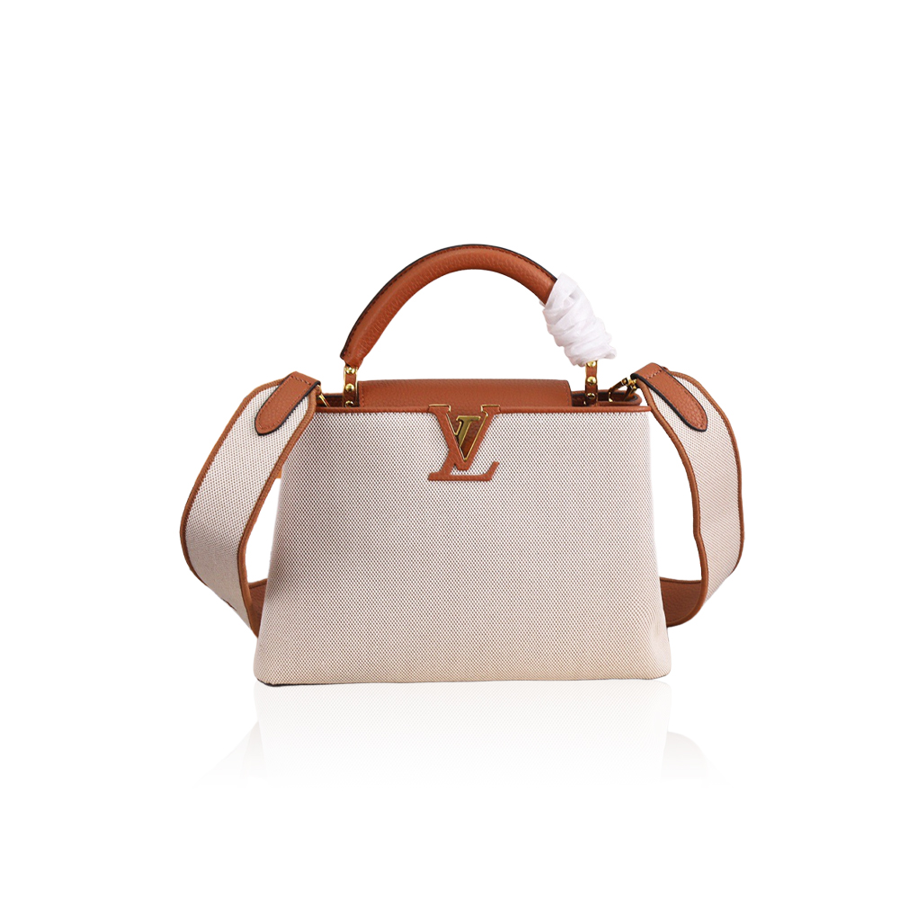 Louis Vuitton Bags lv Calfskin handles and canvas tote bag