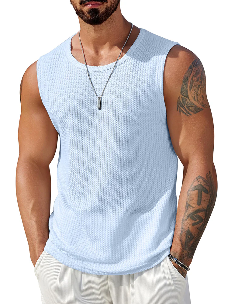 (Pre-order)Casual Waffle Knit Muscle Tank Top (US Only)