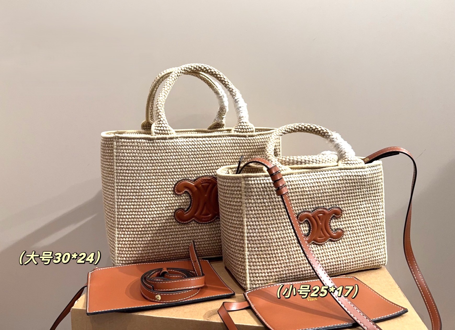 Celine Woven Textile Triomphe Leather Patch With Coin Purse Handle Crossbody Square Tote Bag - KAIROO