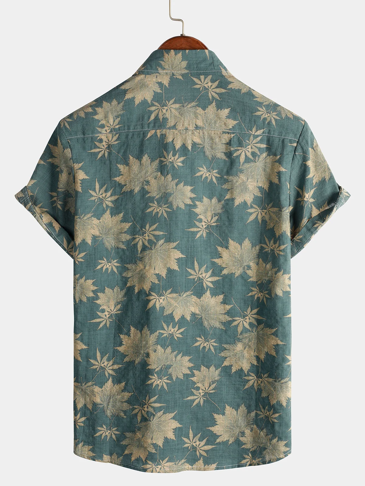 Men's Maple Leaf Cotton Pocket Summer Short Sleeve Shirt